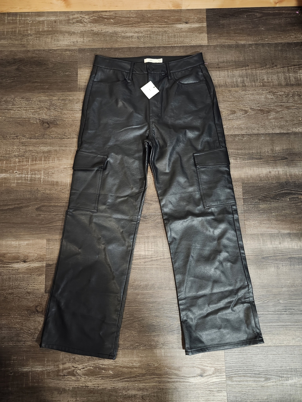 Faux Leather Cargo Pants - Black